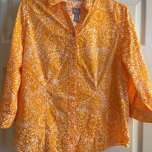 Chico's Orange and White Patterned Button Down Shirt 1